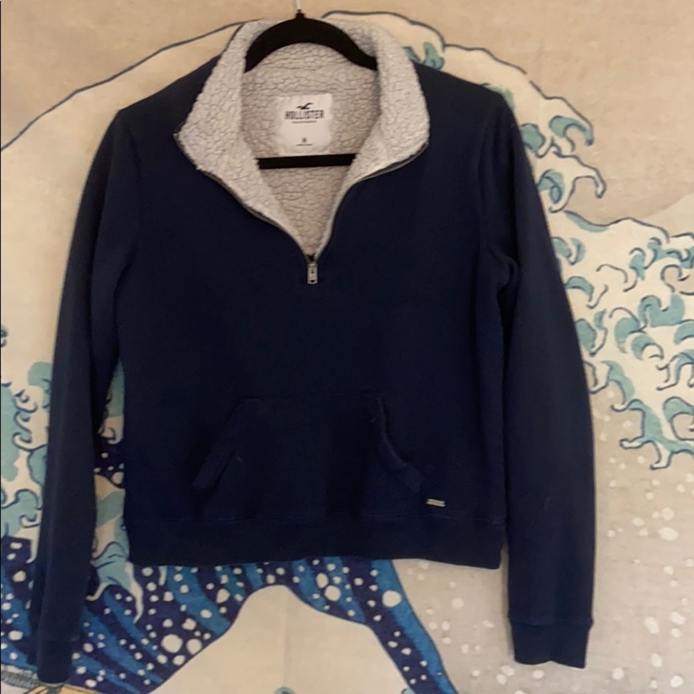 Navy Blue Sherpa Half Zip Sweatshirt Hollister